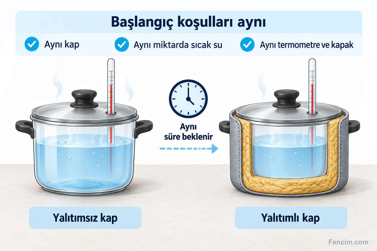 Aynı başlangıç koşullarındaki yalıtımlı ve yalıtımsız su kaplarının karşılaştırılması.